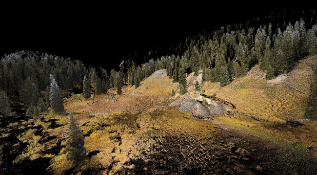 Colorized Point Cloud LIDAR image of Swamp Angel Study Plot in Senator Beck Basin, September 2010